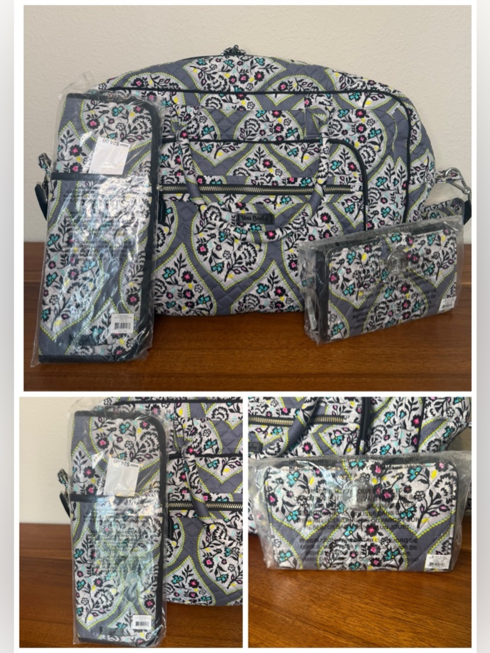 Lot of 3 Vera Bradley Iconic Weekender Bag, Turnlock Wallet, & curl iron holder